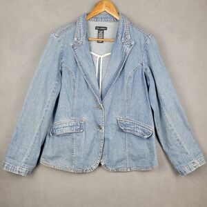 For‎ Joseph Blazer Jacket Womens XL Blue Denim Cotton Medium Wash Notch Lapel